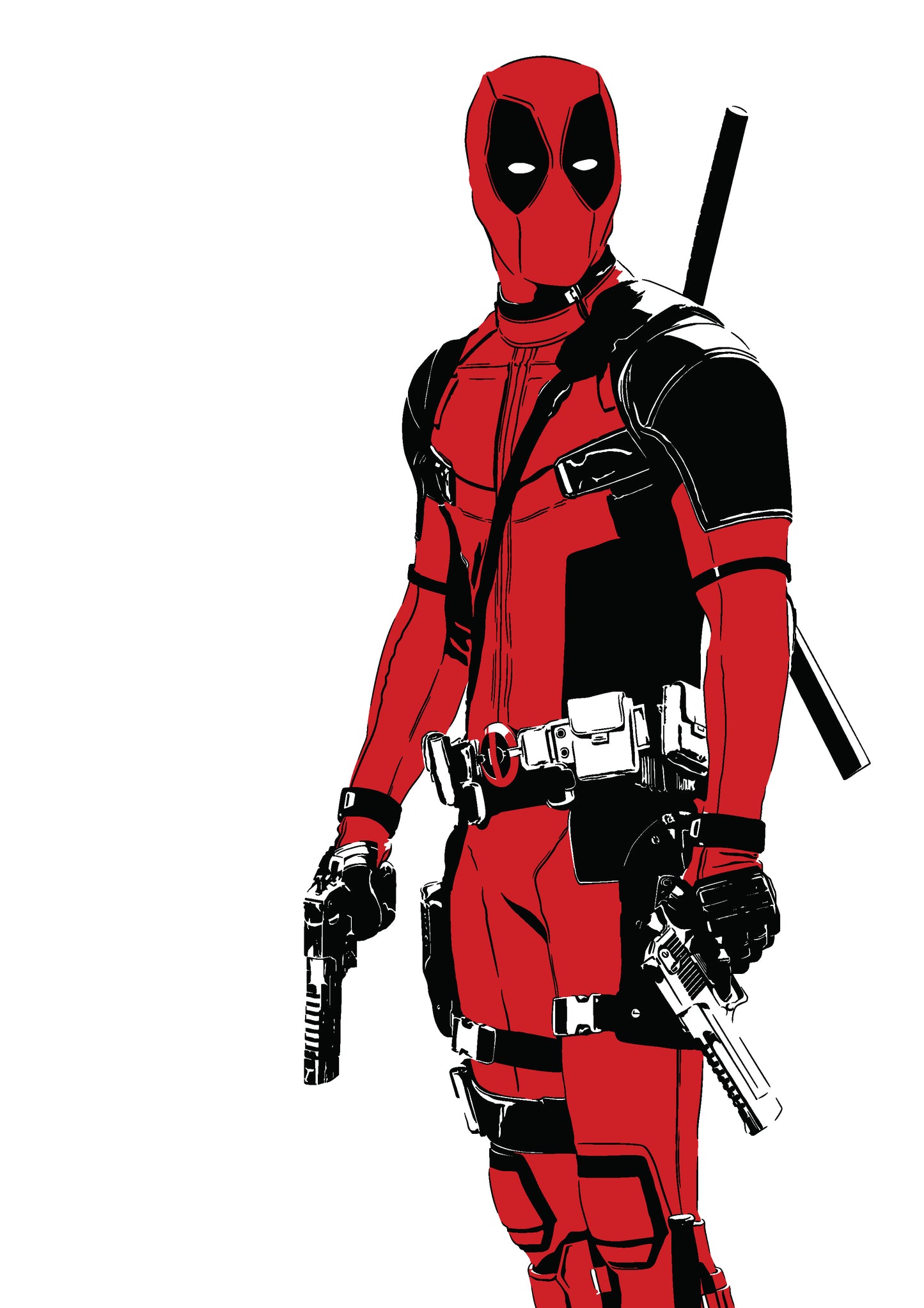 digital lineart illustration of deadpool film version with white background