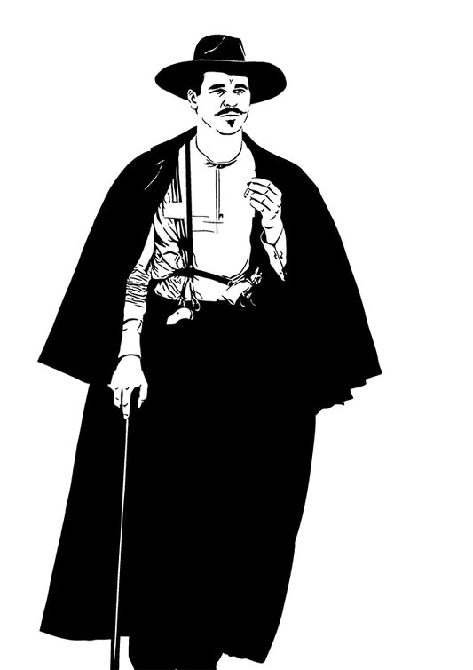 illustration of val kilmer as doc holliday from tombstone in black and white