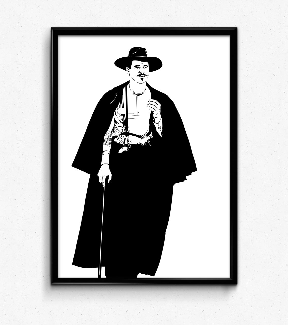 illustration of val kilmer as doc holliday from tombstone in black and white framed art poster