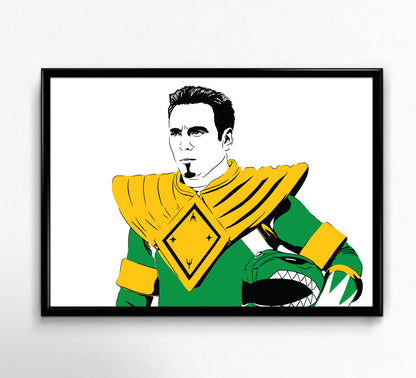 digital illustration of jason david frank as green ranger of power rangers framed art print