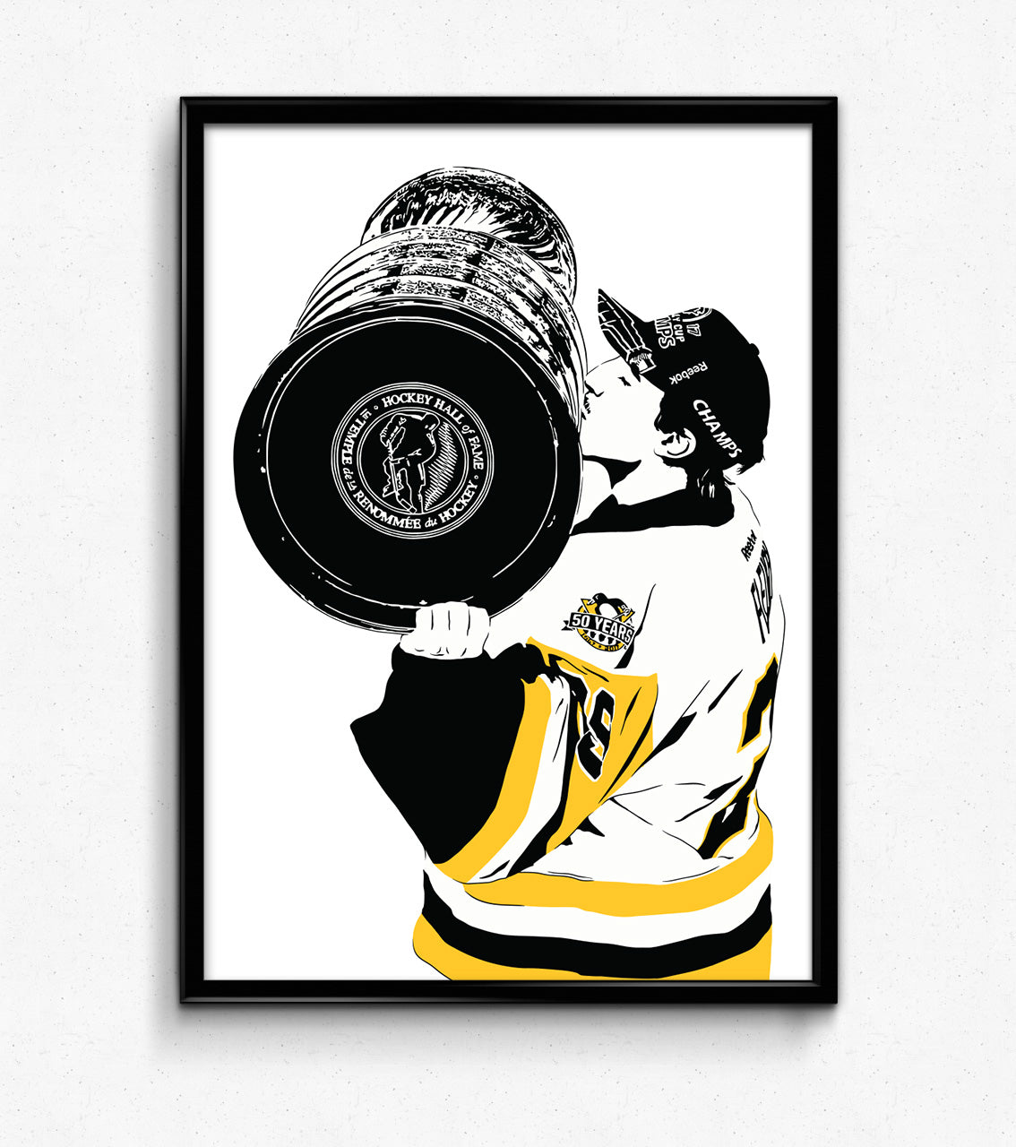 marc andre fleury kissing the stanley cup illustration with white background for pittsburgh penguins fans