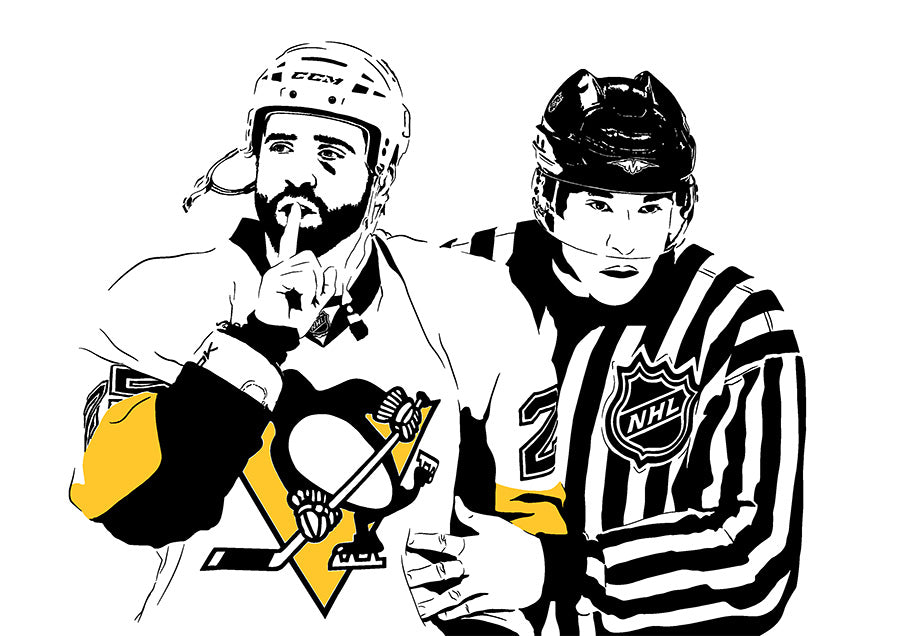 digital illustration of max talbot shushing the philadelphia flyers crowd after his fight in the playoffs with carcillo