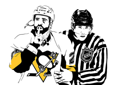 digital illustration of max talbot shushing the philadelphia flyers crowd after his fight in the playoffs with carcillo