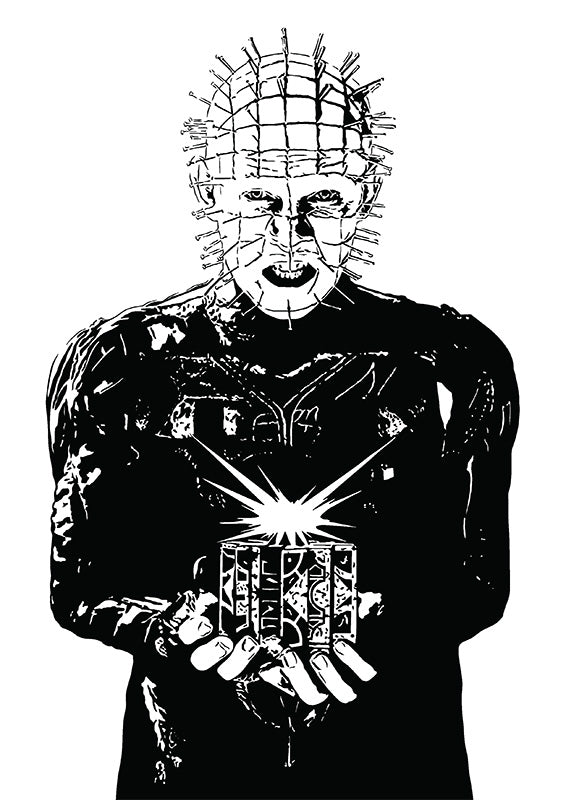 Hellraiser Art Print | Horror Movies Decor | Pinhead with Lamentation Cube | Halloween Series | Minimalist Pop Culture Wall Art