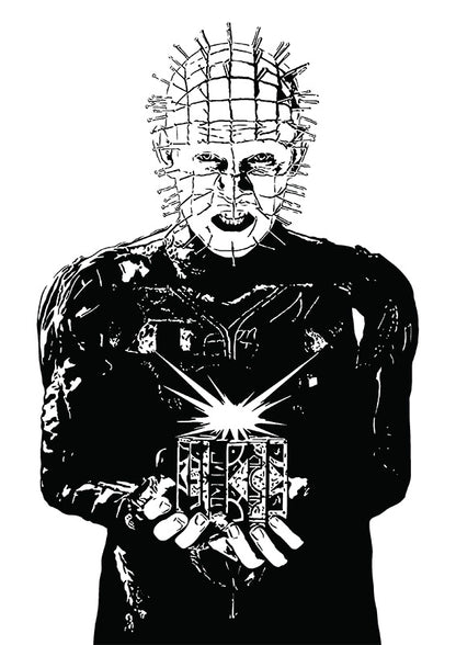 Hellraiser Art Print | Horror Movies Decor | Pinhead with Lamentation Cube | Halloween Series | Minimalist Pop Culture Wall Art