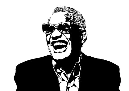 black and white digital illustration portrait of ray charles