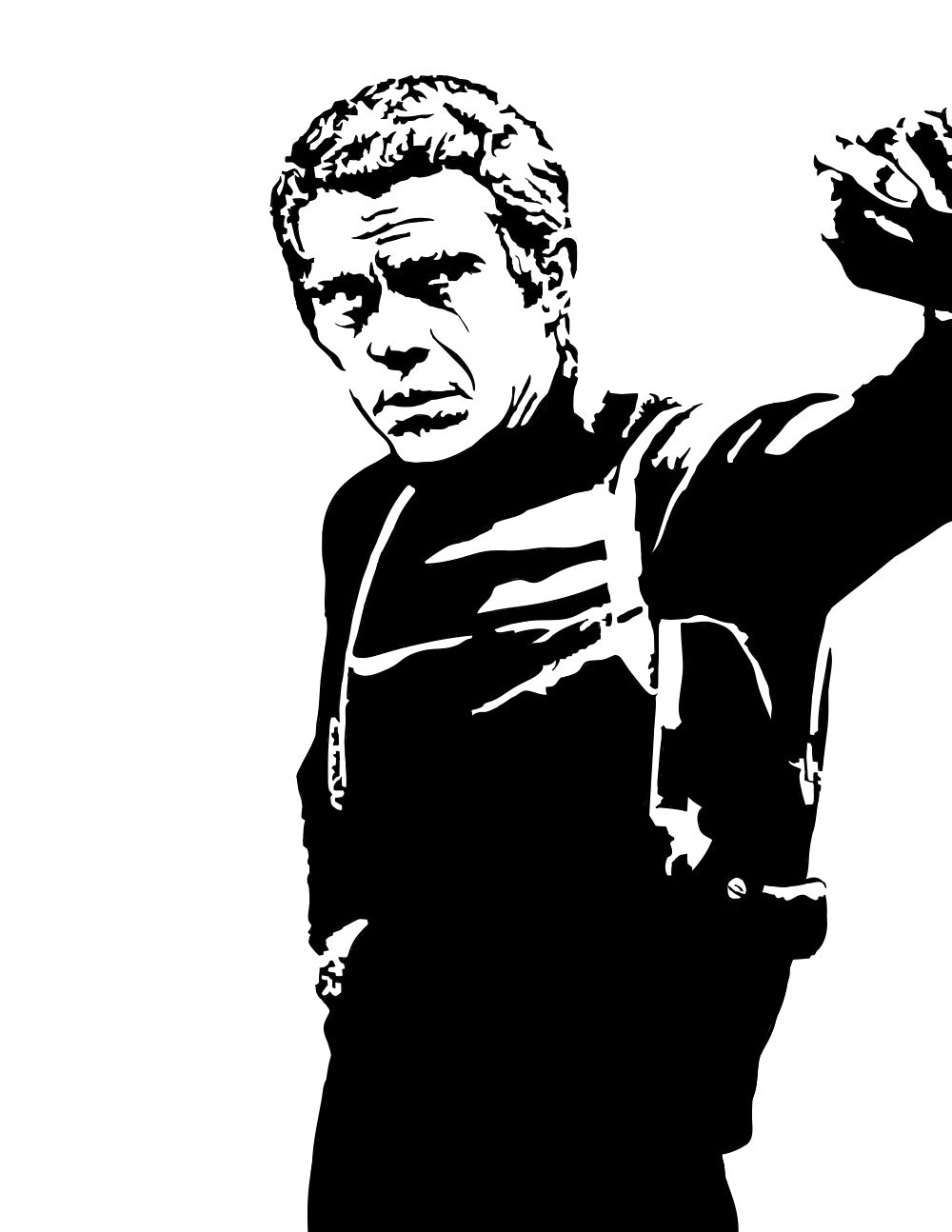 black and white digital illustration portrait of steve mcqueen