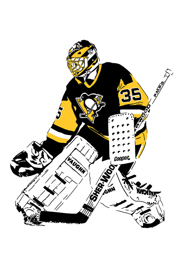 art print of tom barrasso pittsburgh penguins goalie lineart with white background unframed poster stylized