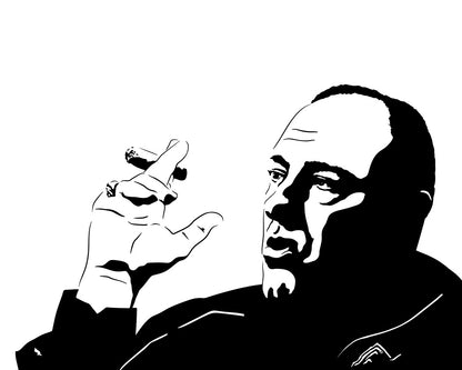 black and white digital illustration portrait of tony soprano from the sopranos smoking a cigar