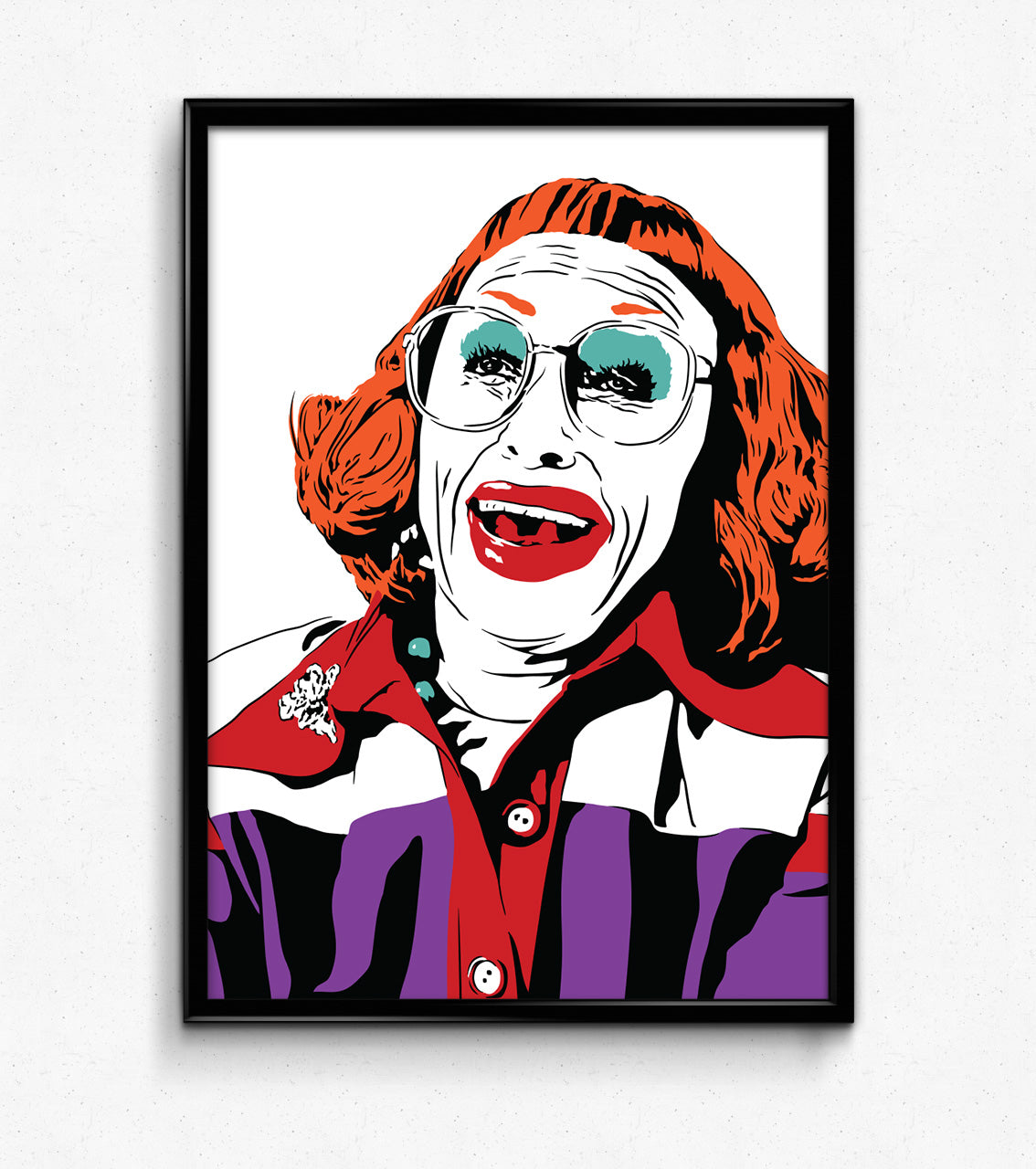 digital illustration of aunt gladys from the 2025 film Weapons framed art print