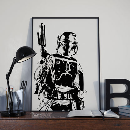 Boba Fett Art Print | Star Wars Decor | Mandalorian Bounty Hunter |Minimalist Pop Culture Wall Art