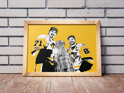 Sidney Crosby and Evgeni Malkin Poster | Pittsburgh Penguins Hockey Wall Art Print