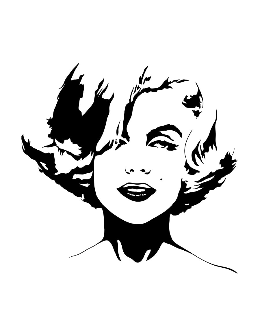 blkack white pop art digital illustration portrait of marilyn monroe