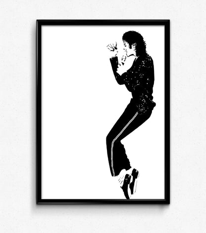 black and white digital illustration of michael jackson performing on his tiptoes poster art print