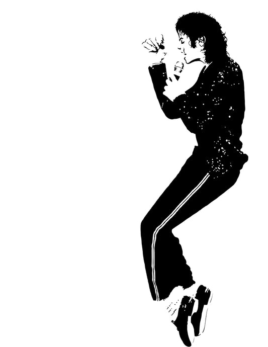black and white digital illustration of michael jackson performing on his tiptoes