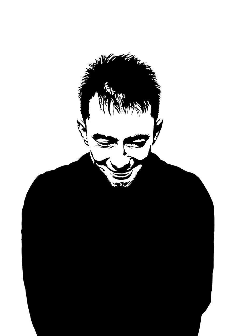 black and white digital illustration portrait of thom yorke